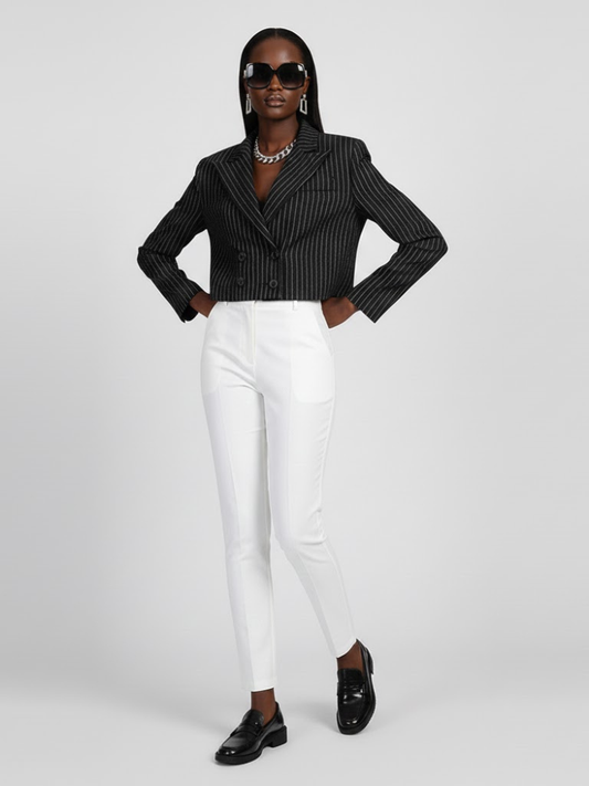 Women's Striped Cropped Tailored Jacket - FORT GREENE: New Collection COUTURE in BROOKLYN - BYMANYC ® New York