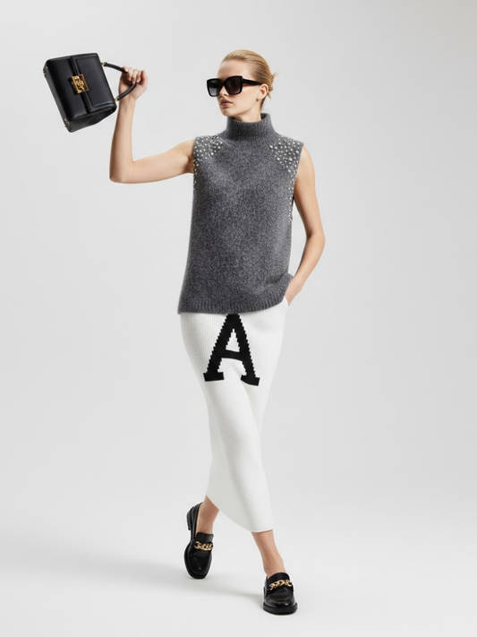 Anthrazitfarbene Jewel Strickweste mit Kristallapplikationen • BYMANYC ® New York