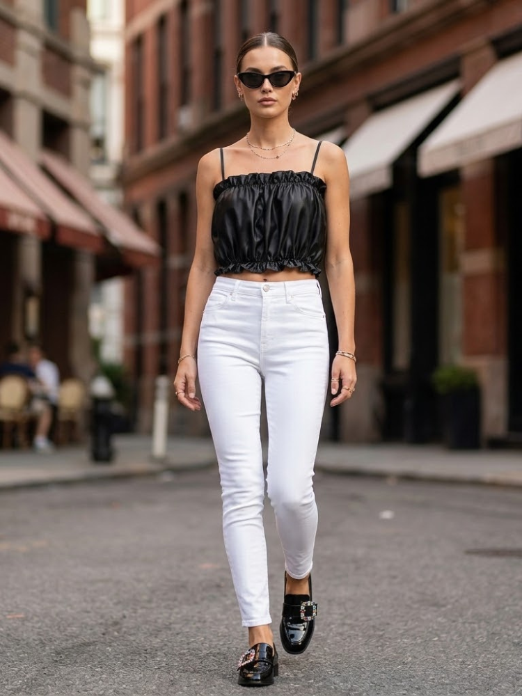 Schwarzes SOHO Satin-Oberteil mit Raffungen Prêt-à-Porter BYMANYC ® New York