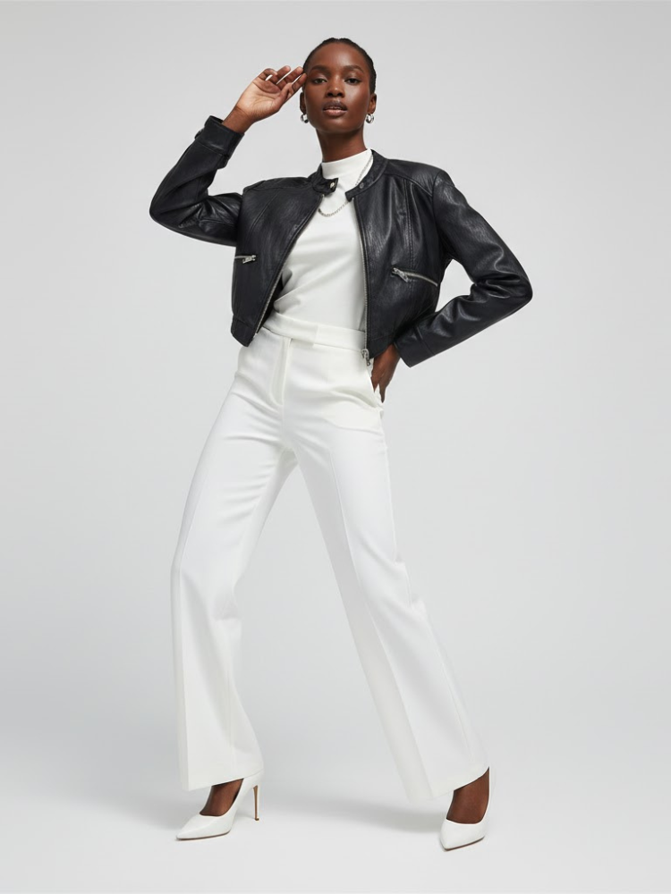 Black Vegan Leather Cropped Biker Jacket Women's ELIZABETH: New Colección COUTURE in NOLITA - BYMANYC ® New York