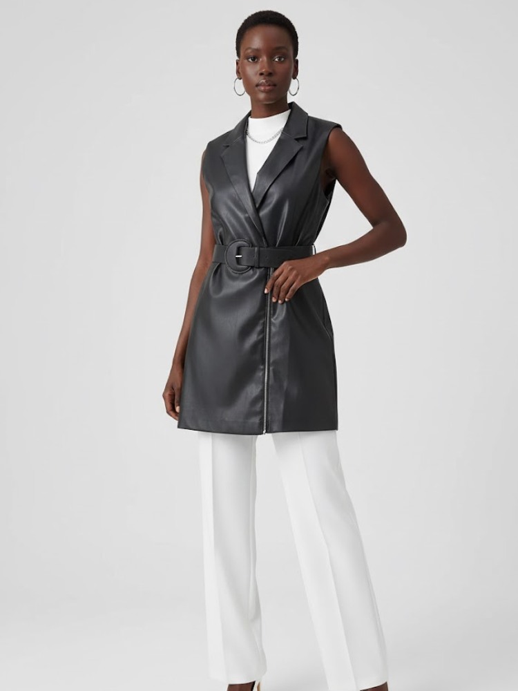 Black Vegan Leather Long Vest Women's MOTT: New Colección COUTURE in NOLITA - BYMANYC ® New York