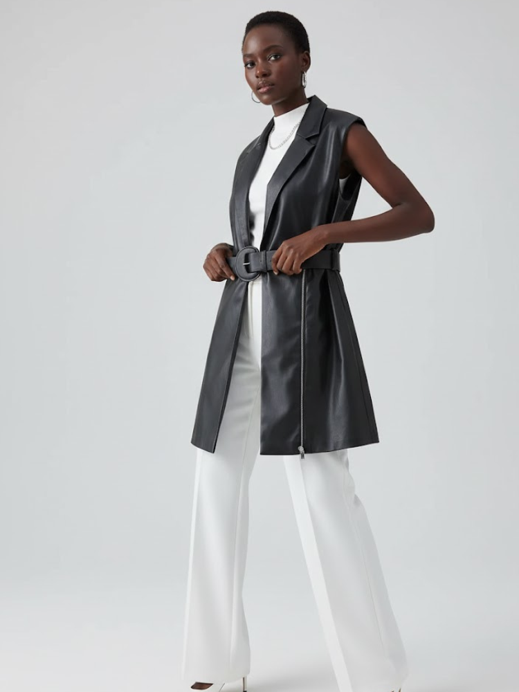 Black Vegan Leather Long Vest Women's MOTT: New Colección COUTURE in NOLITA - BYMANYC ® New York