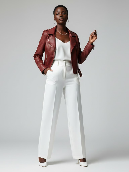 Burgundy Vegan Leather Biker Jacket Women´s MULBERRY: New Colección COUTURE in NOLITA - BYMANYC ® New York