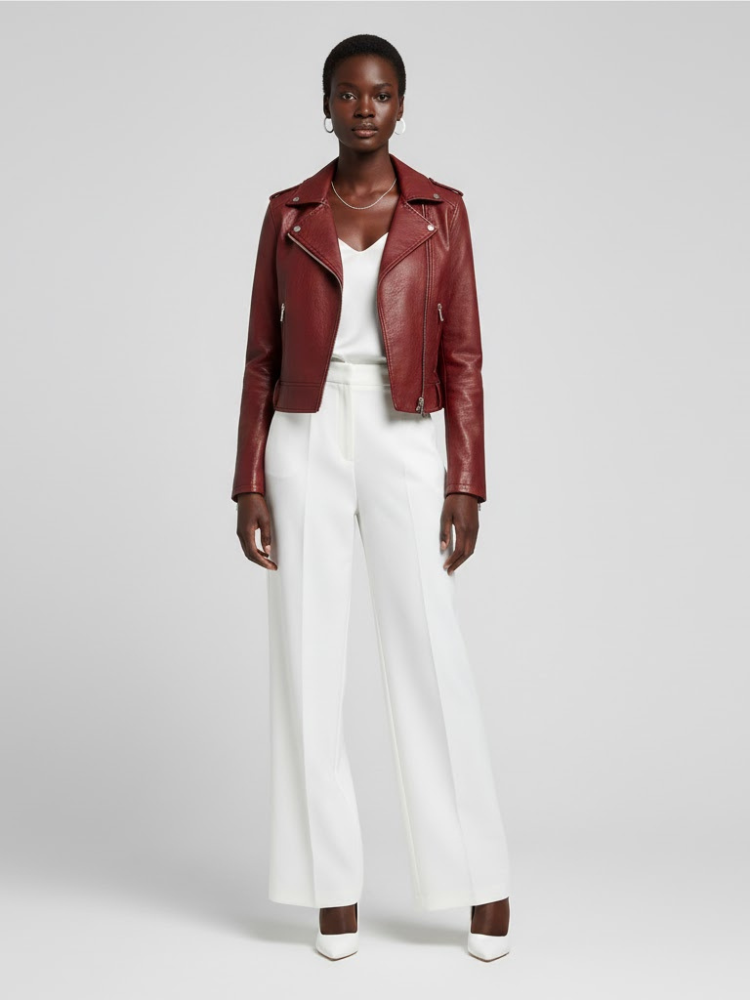 Burgundy Vegan Leather Biker Jacket Women´s MULBERRY: New Colección COUTURE in NOLITA - BYMANYC ® New York