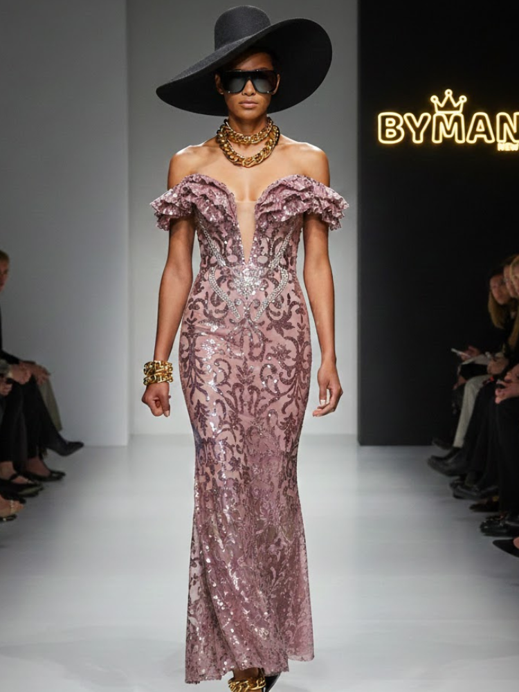 Staubrosafarbene Orchideen-Robe • FIFTH AVE Neue Kollektion BYMANYC ® New York