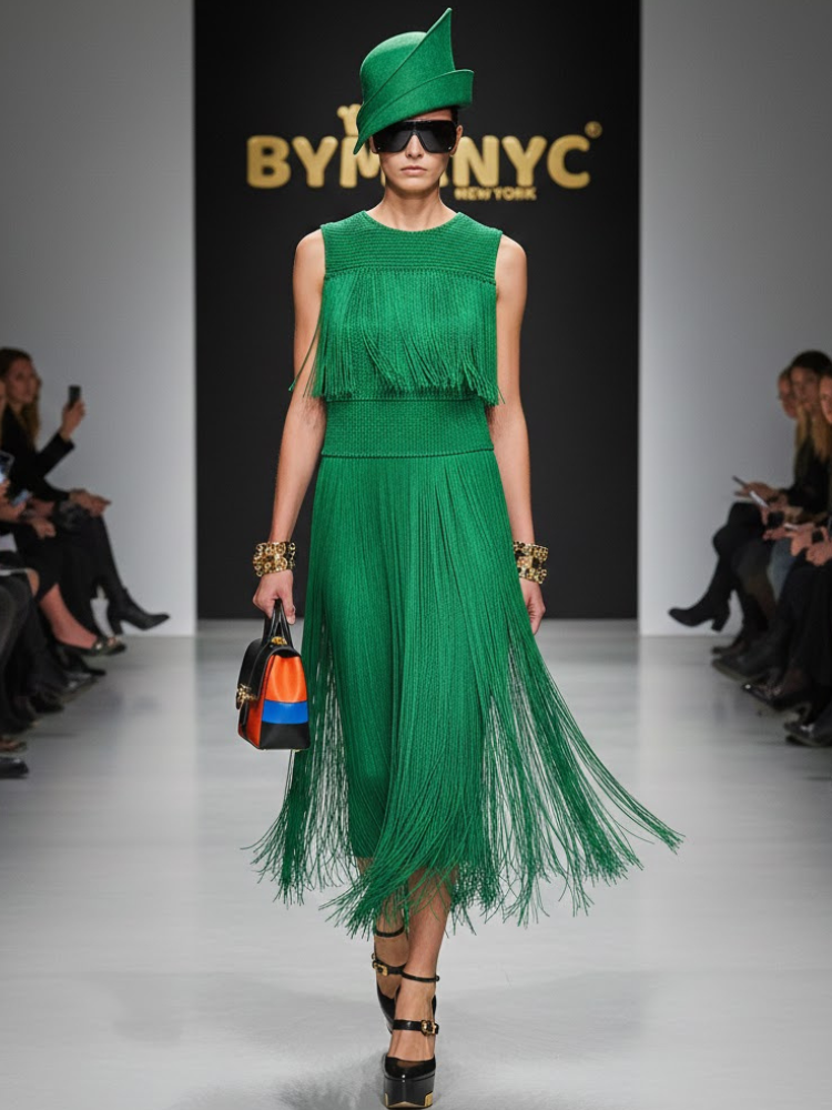 Emerald Kinetic Fringe Dress • TRIBECA Neue Kollektion BYMANYC ® New York