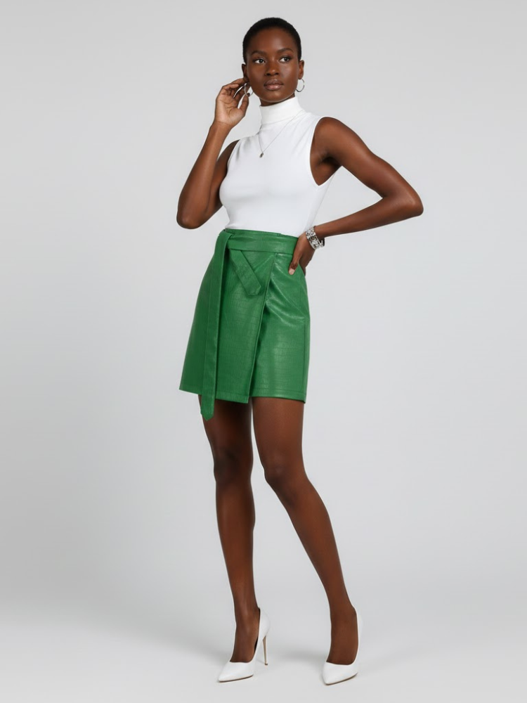 Emerald Green Vegan Leather Mini Skirt Women's LAFAYETTE: New Colección COUTURE in NOLITA - BYMANYC ® New York