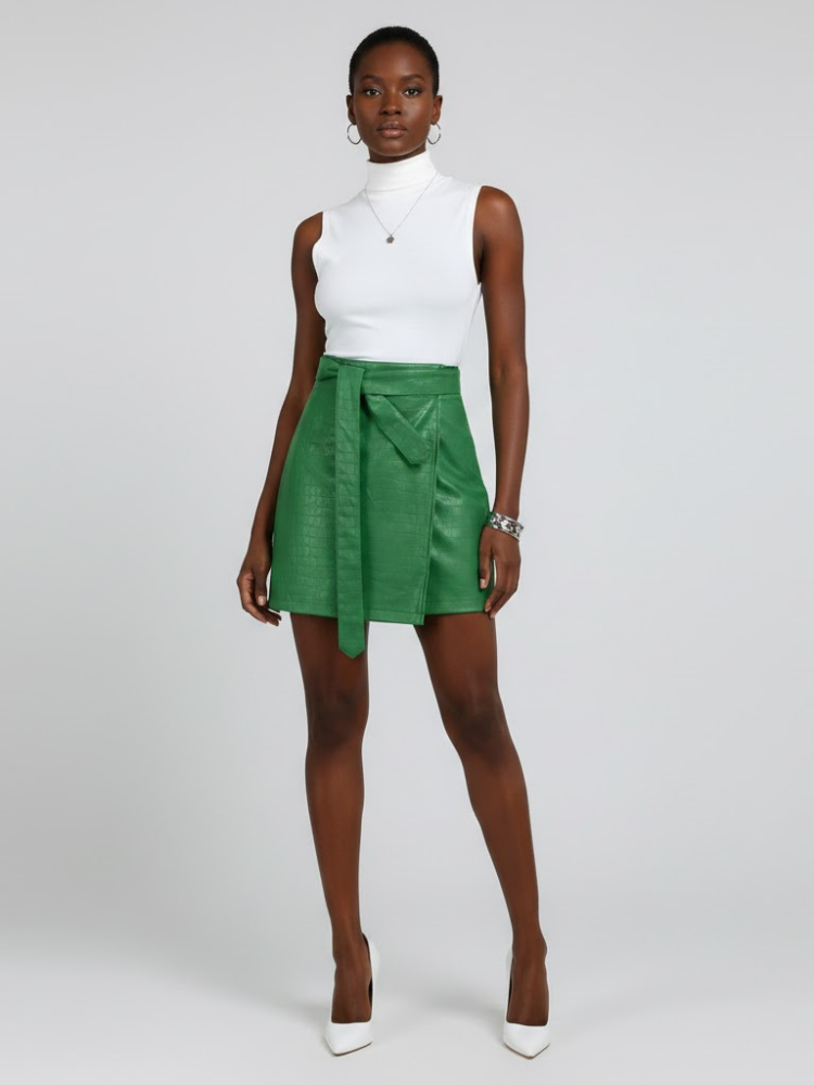 Emerald Green Vegan Leather Mini Skirt Women's LAFAYETTE: New Colección COUTURE in NOLITA - BYMANYC ® New York