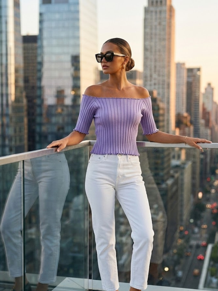 Lavender ASTOR Geripptes Carmen-Oberteil Prêt-à-Porter BYMANYC ®