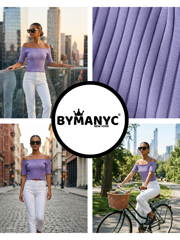 Lavender ASTOR Geripptes Carmen-Oberteil Prêt-à-Porter BYMANYC ®