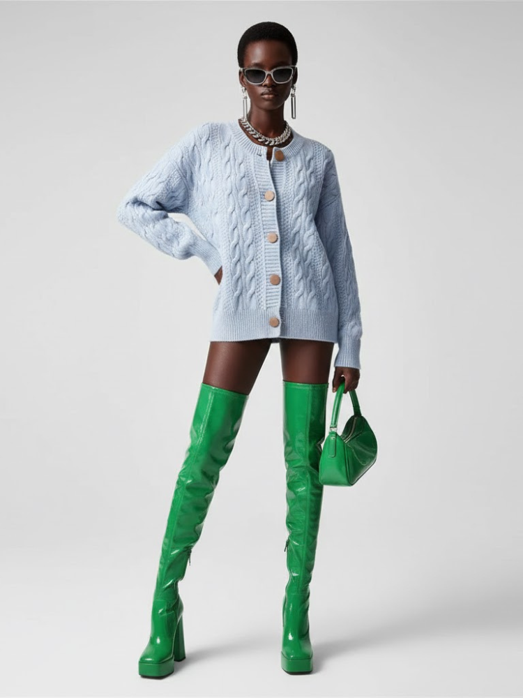 Light Blue Cable Knit Cardigan Women's MADISON: New Colección COUTURE in NOLITA - BYMANYC ® New York