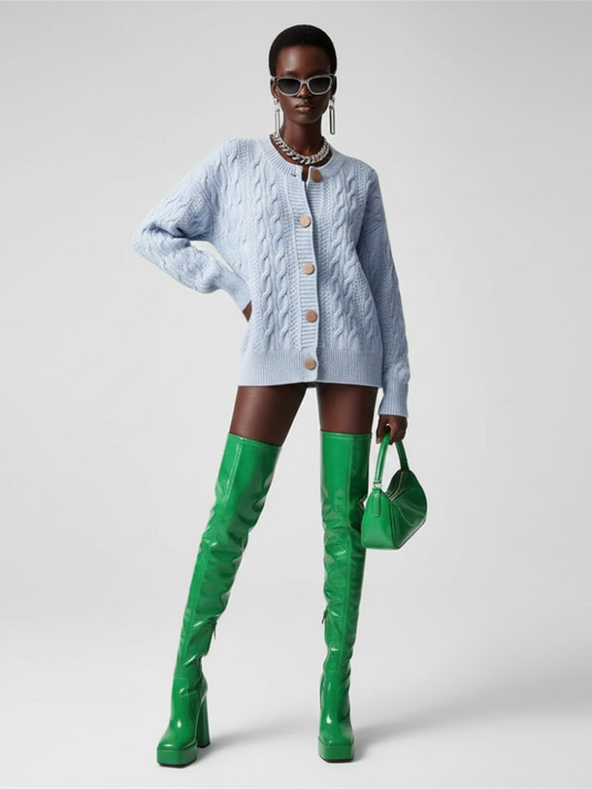 Light Blue Cable Knit Cardigan Women's MADISON: New Colección COUTURE in NOLITA - BYMANYC ® New York