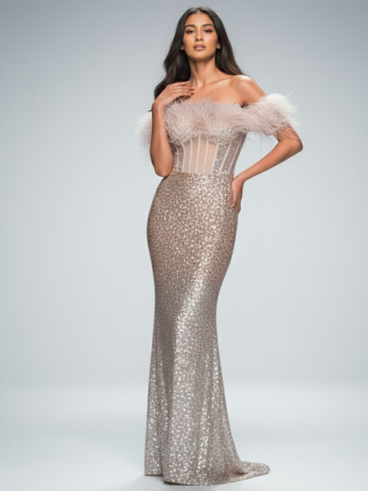 Langes, nudefarbenes Abendkleid CLINTON HILL: Prêt-à-Porter-Linie BYMANYC ® New York