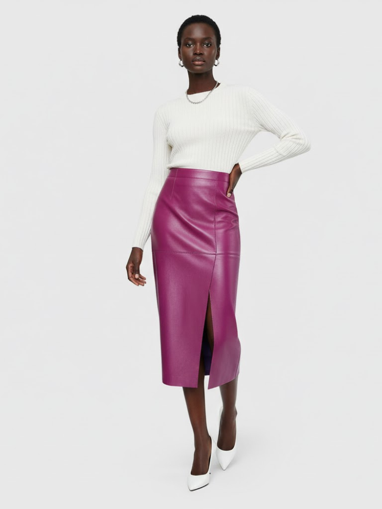 Magenta Vegan Leather Midi Pencil Skirt Women's BLEECKER: New Colección COUTURE in NOLITA - BYMANYC ® New York