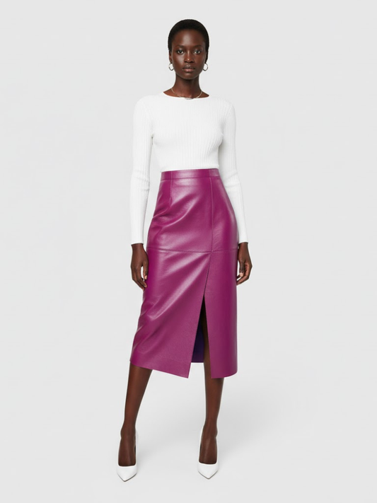Magenta Vegan Leather Midi Pencil Skirt Women's BLEECKER: New Colección COUTURE in NOLITA - BYMANYC ® New York