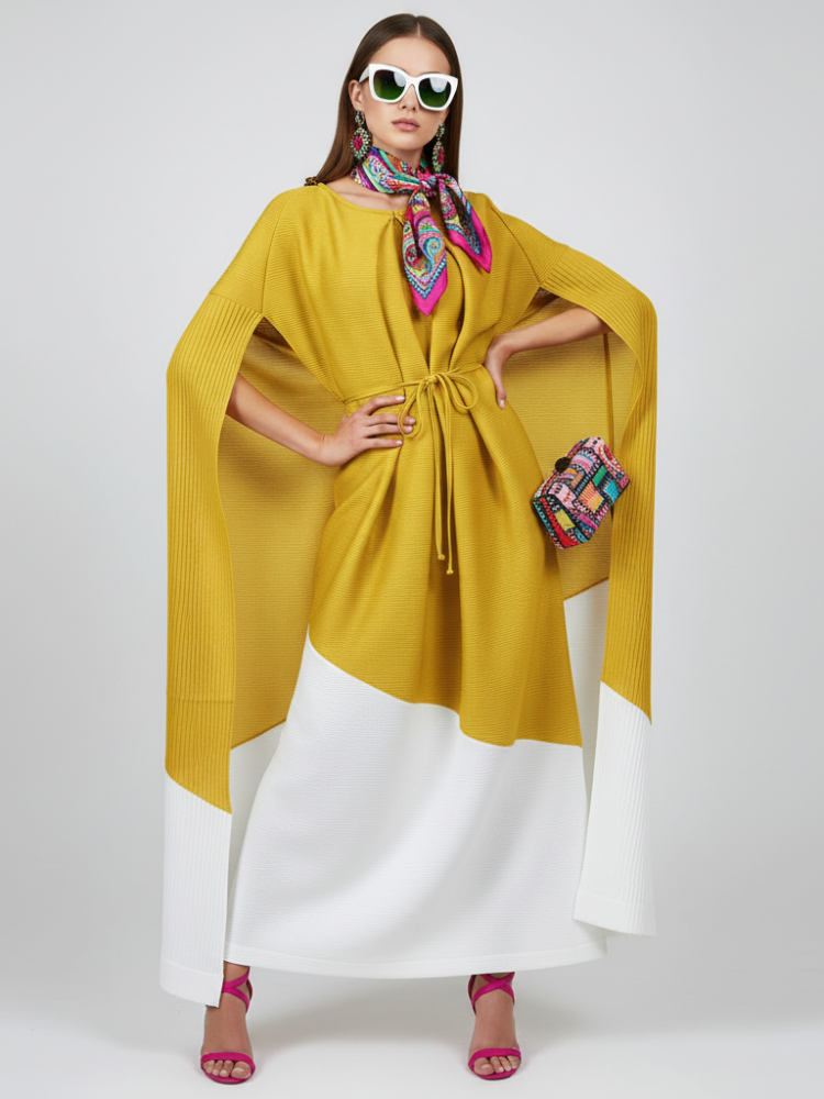 Miyake Style Pleated Dress with Contrast Stitching For Women, SoHo, BYMANYC New York.