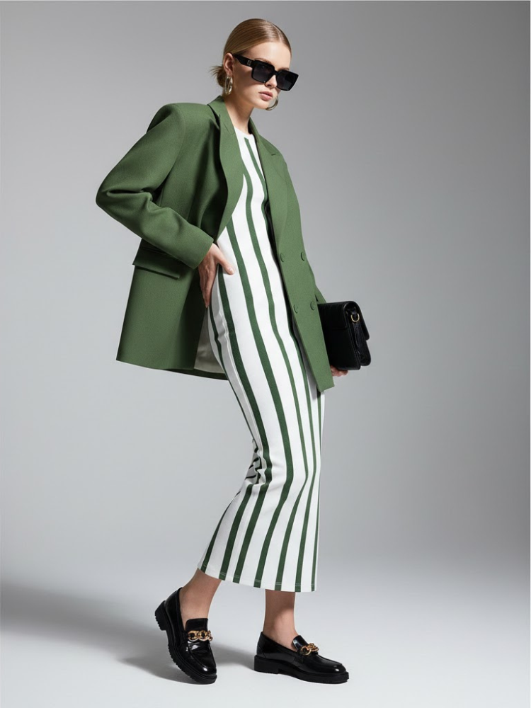 Moosgrüner taillierter Blazer mit zweireihigem Design • BYMANYC ® New York