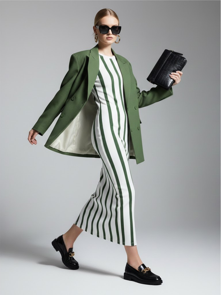 Moosgrüner taillierter Blazer mit zweireihigem Design • BYMANYC ® New York
