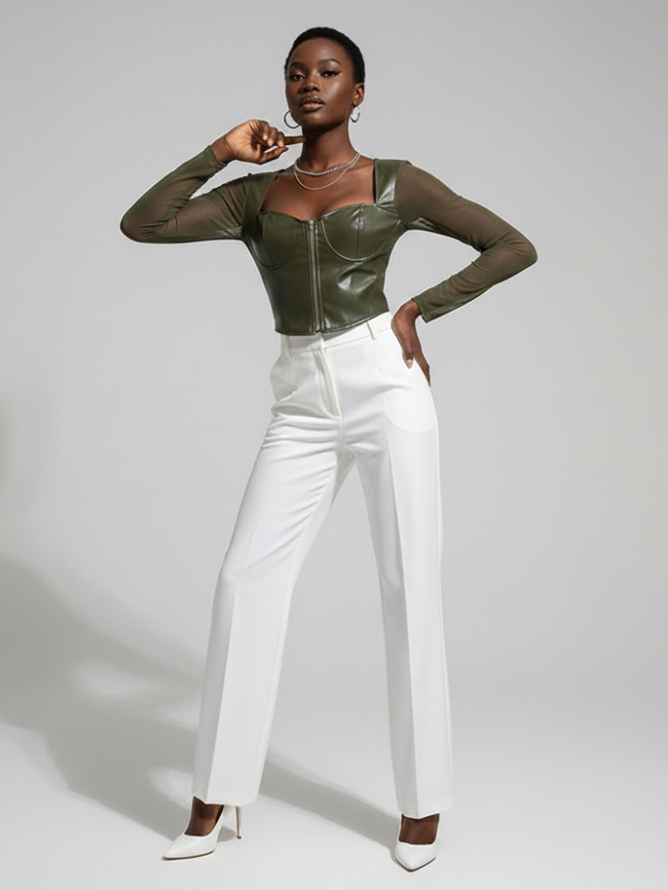 Olive Veganes Leder-Korsett-Oberteil PRINCE: Neue Kollektion COUTURE in NOLITA - BYMANYC ® New York