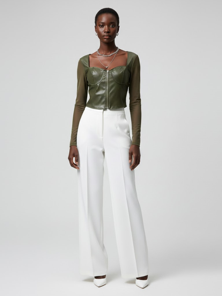 Olive Veganes Leder-Korsett-Oberteil PRINCE: Neue Kollektion COUTURE in NOLITA - BYMANYC ® New York