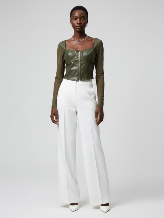 Olive Vegan Leather Corset Top PRINCE: New Colección COUTURE in NOLITA - BYMANYC ® New York