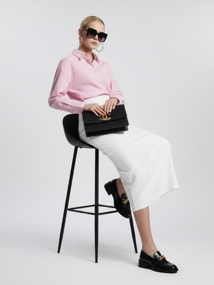 Rosa gestreiftes Oversize-Hemd mit geometrischer Tasche • BYMANYC ® New York