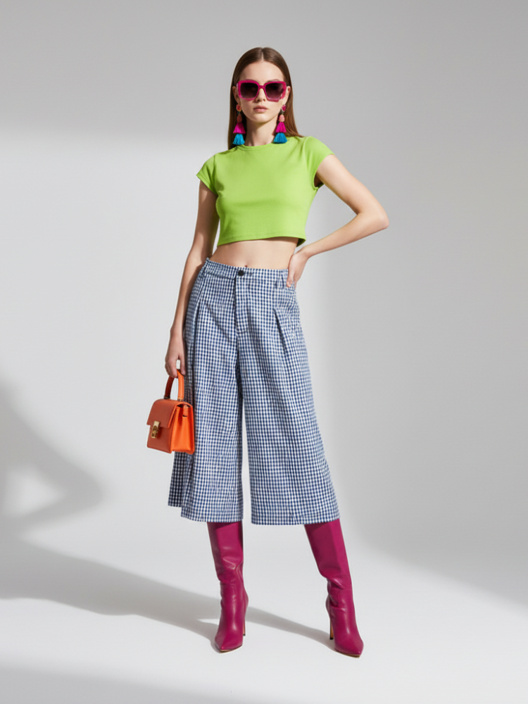 Plaid Wide-Leg Pants 7/8, Brooklyn Heights | Women's - BYMANYC ® New York