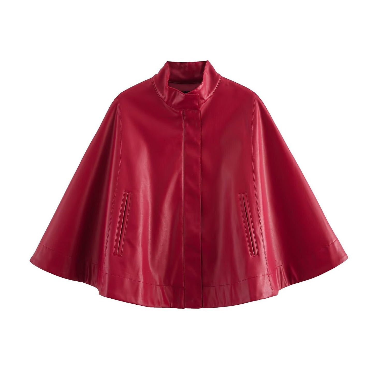 Kurze Cape-Jacke aus rotem Lederimitat für Damen, Greenwich Village, BYMANYC New York.
