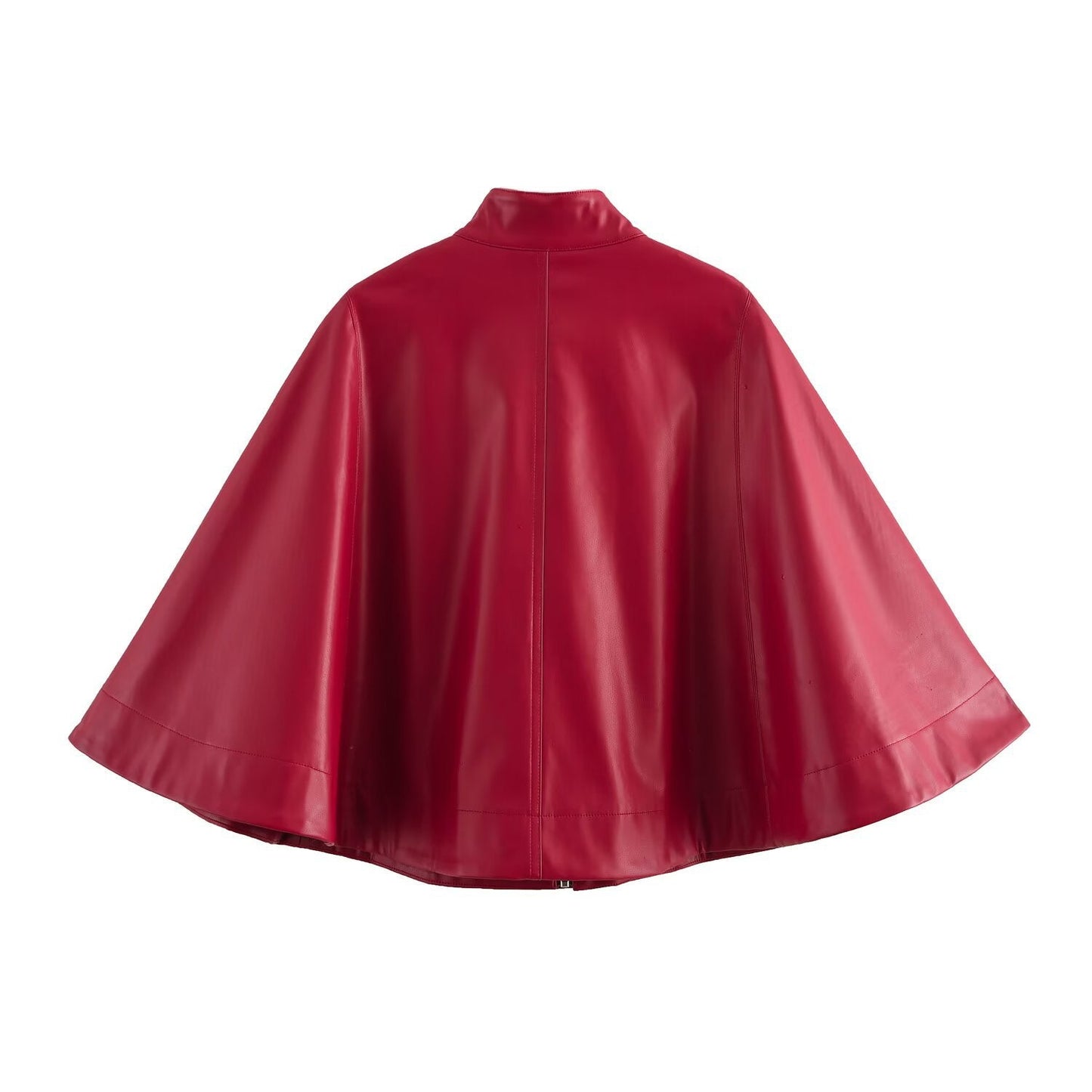 Kurze Cape-Jacke aus rotem Lederimitat für Damen, Greenwich Village, BYMANYC New York.