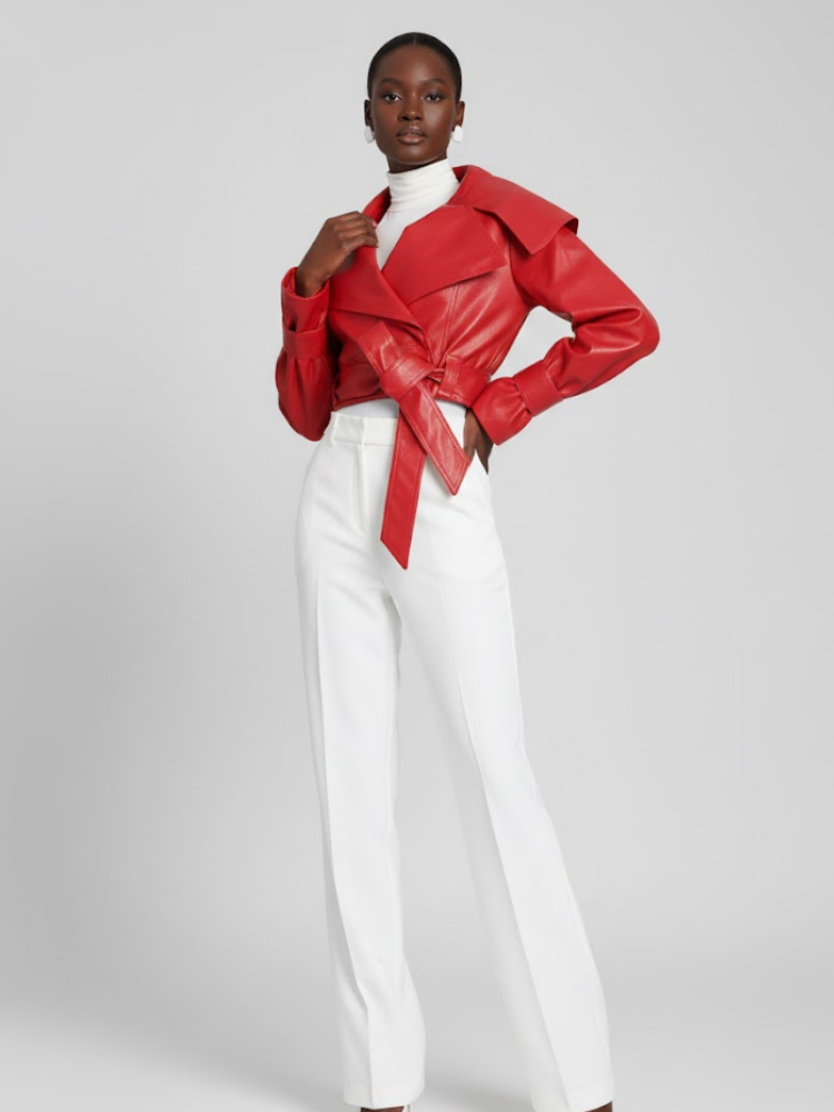 Red Vegan Leather Wrap Jacket Women's CROSBY: New Colección COUTURE in NOLITA - BYMANYC ® New York
