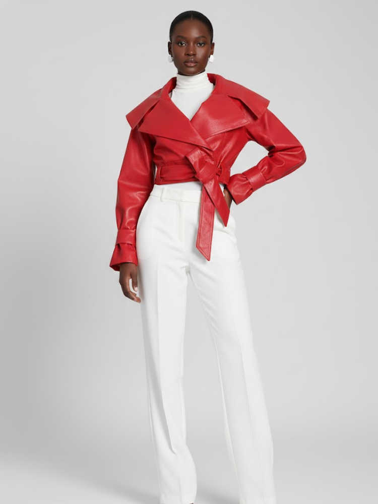 Red Vegan Leather Wrap Jacket Women's CROSBY: New Colección COUTURE in NOLITA - BYMANYC ® New York