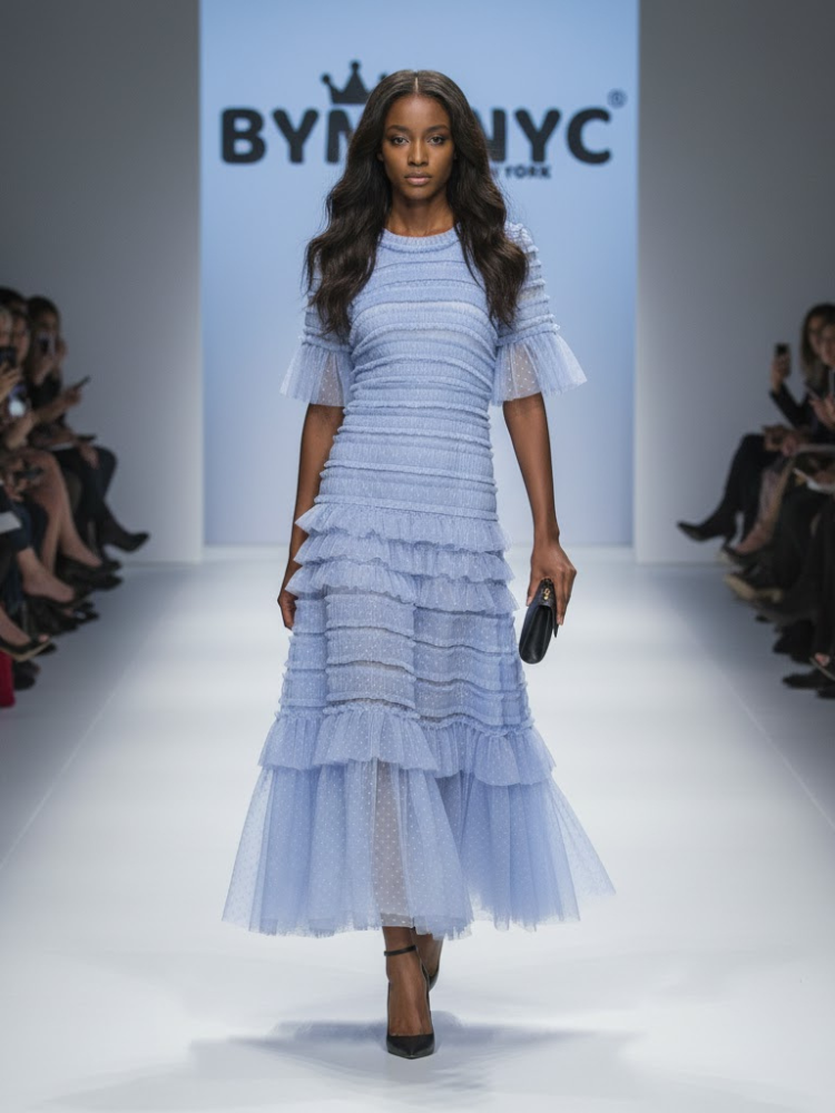 Sky Blue Ruffle Midi Dress CENTRAL PARK: Prêt-à-Porter Line BYMANYC ® New York