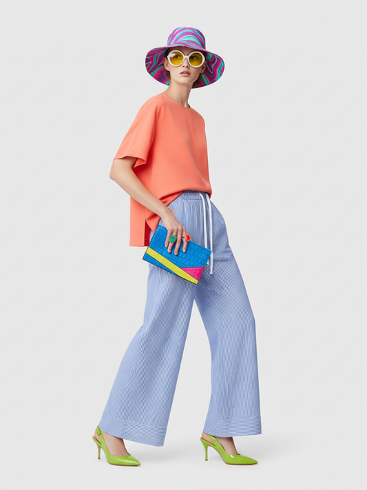 Striped Wide-Leg Pants, Hamptons | Women - BYMANYC ® New York