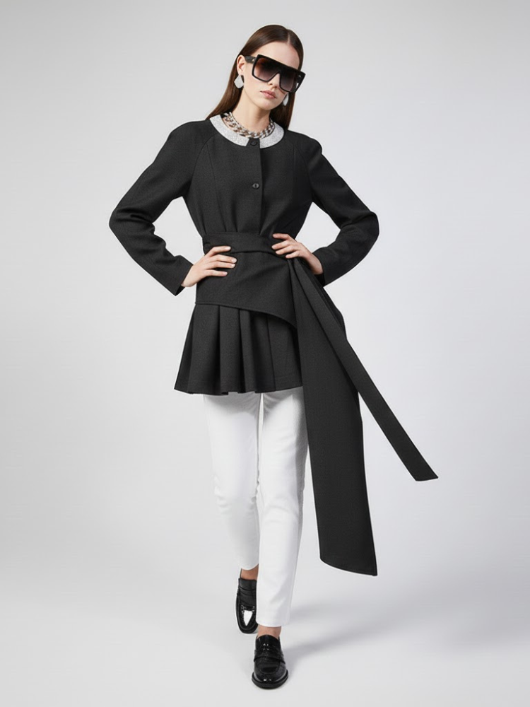 Damen Asymmetrische Plissierte Schärpenjacke - GREENPOINT: Neue Kollektion COUTURE in BROOKLYN - BYMANYC ® New York