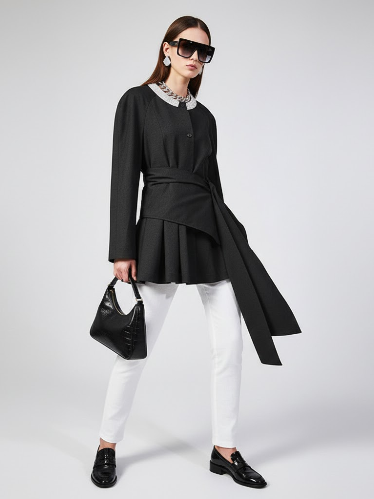 Damen Asymmetrische Plissierte Schärpenjacke - GREENPOINT: Neue Kollektion COUTURE in BROOKLYN - BYMANYC ® New York