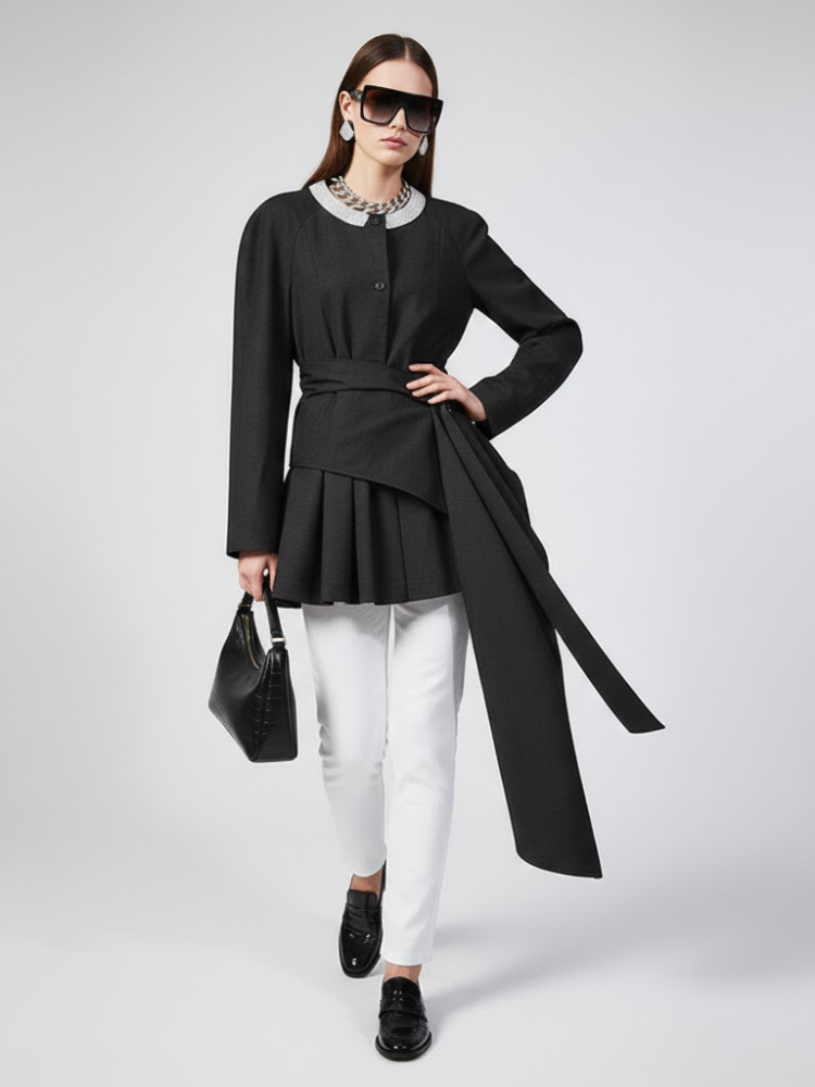 Damen Asymmetrische Plissierte Schärpenjacke - GREENPOINT: Neue Kollektion COUTURE in BROOKLYN - BYMANYC ® New York