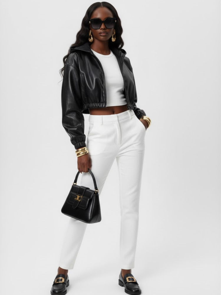 Damen kurze Bomberjacke aus veganem Leder CHELSEA COUTURE BYMANYC ® New York