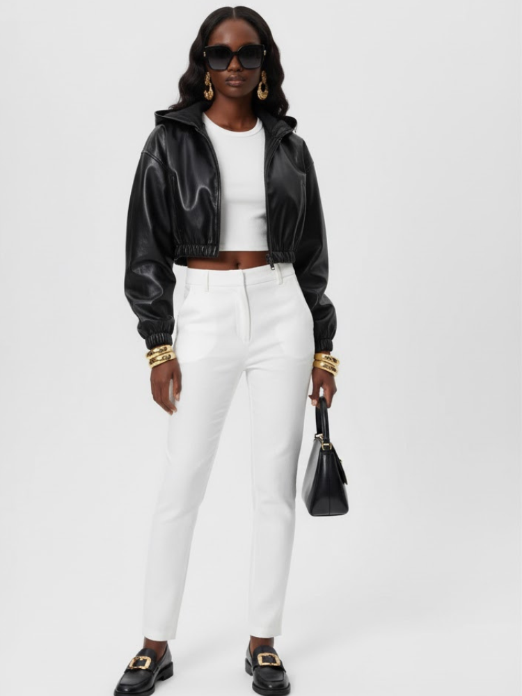 Damen kurze Bomberjacke aus veganem Leder CHELSEA COUTURE BYMANYC ® New York