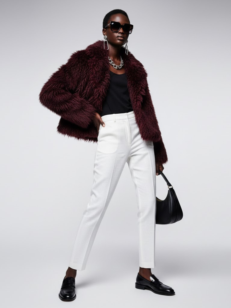 Damen-Crop-Jacke aus Kunstpelz BURGUNDY - CARROLL GARDENS: Neue Kollektion COUTURE in BROOKLYN - BYMANYC ® New York