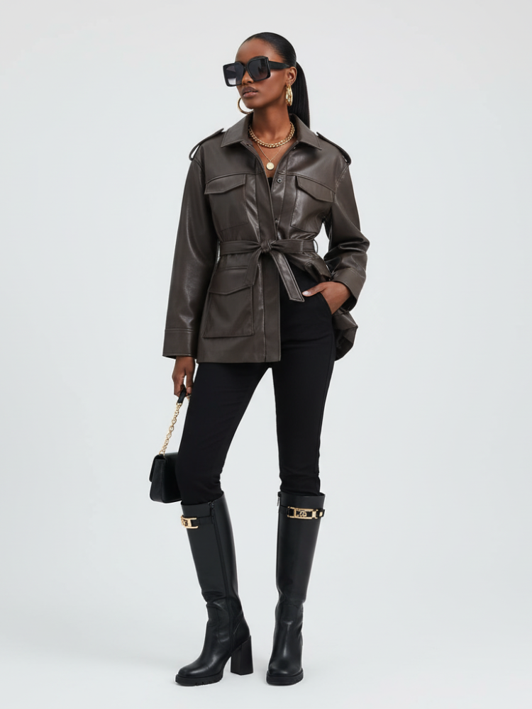 Damen Safari-Jacke aus Kunstleder UPPER EAST SIDE ECO FASHION BYMANYC ® New York