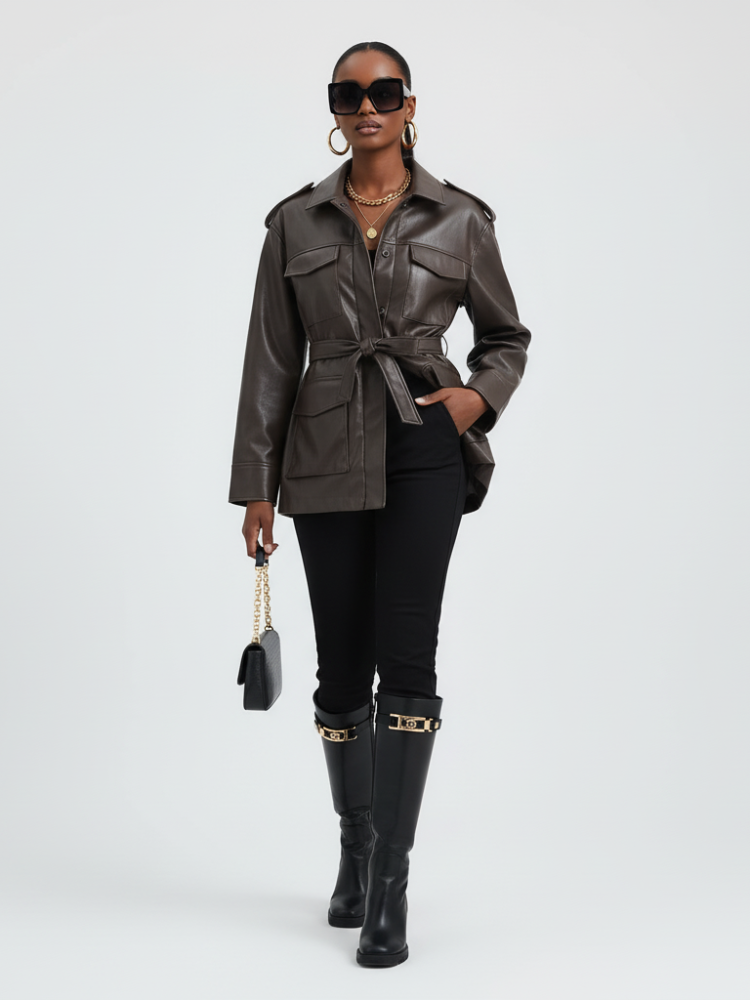 Damen Safari-Jacke aus Kunstleder UPPER EAST SIDE ECO FASHION BYMANYC ® New York
