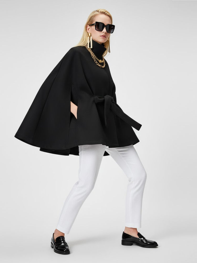 Damen-Cape mit Struktur und Schärpe SCHWARZ - PROSPECT HEIGHTS: Neue Kollektion COUTURE in BROOKLYN - BYMANYC ® New York