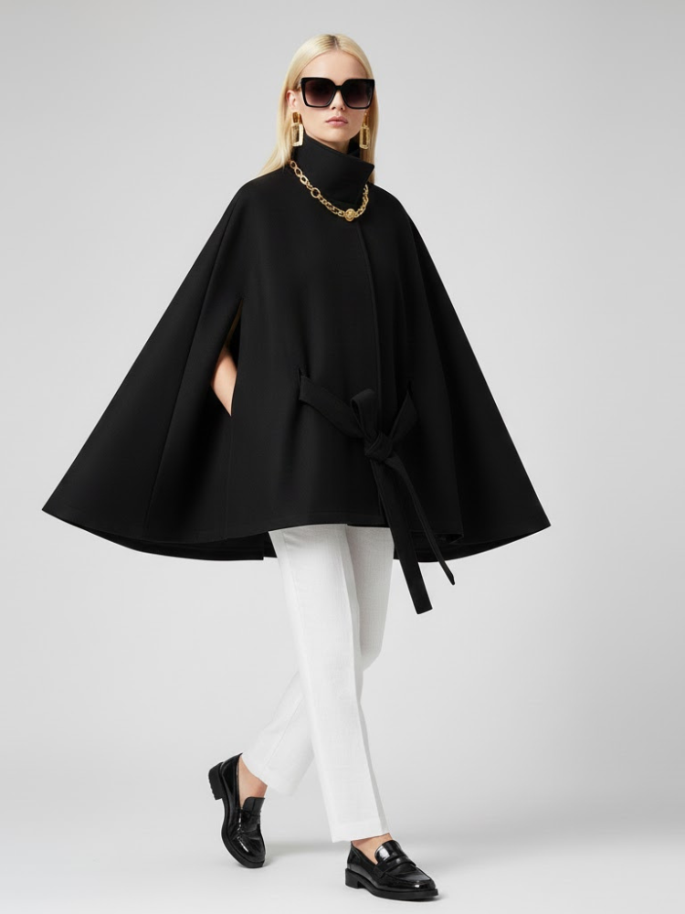 Damen-Cape mit Struktur und Schärpe SCHWARZ - PROSPECT HEIGHTS: Neue Kollektion COUTURE in BROOKLYN - BYMANYC ® New York