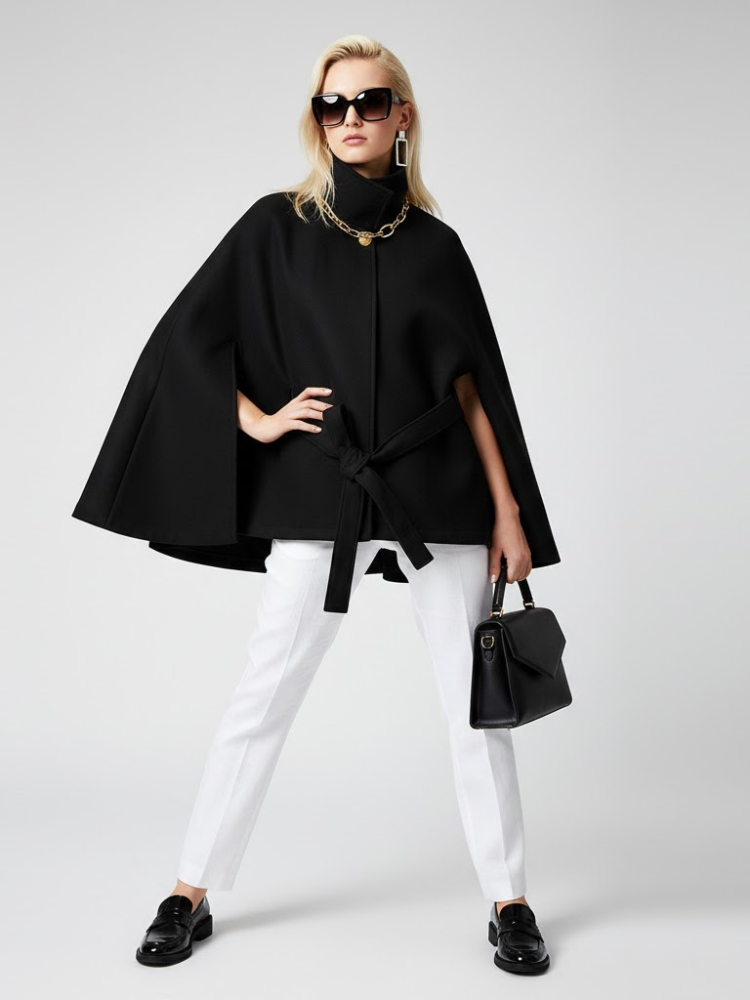 Damen-Cape mit Struktur und Schärpe SCHWARZ - PROSPECT HEIGHTS: Neue Kollektion COUTURE in BROOKLYN - BYMANYC ® New York