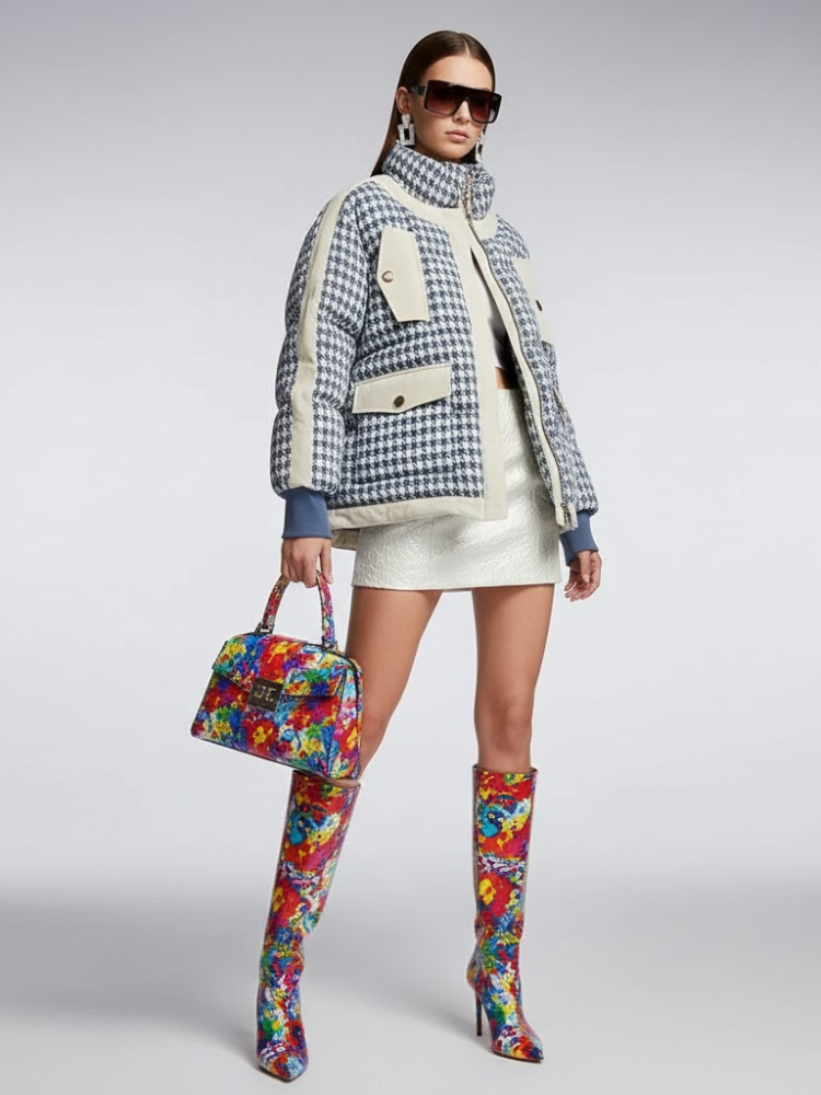 Women's Houndstooth Puffer Jacket UPPER EAST SIDE New Collection Couture in Manhattan BYMANYC ® New York