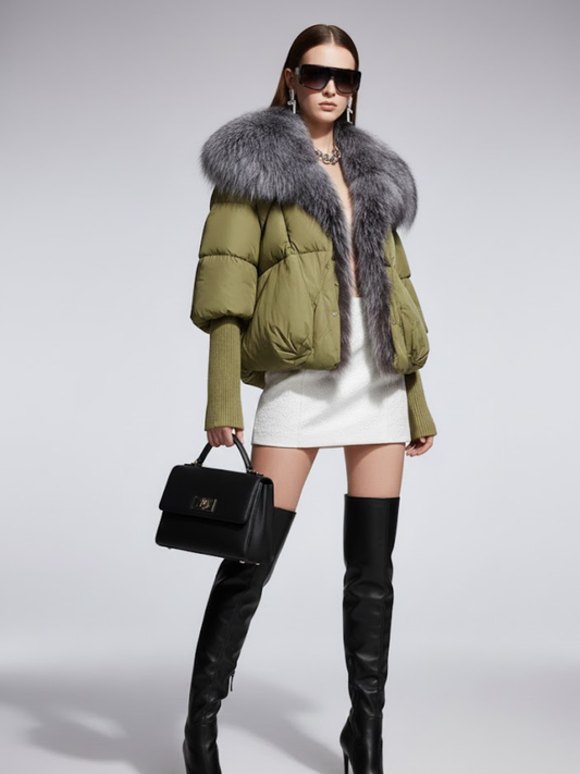 Women's Cropped Fur Puffer Jacket GOWANUS New Collection Couture in Manhattan BYMANYC ® New York