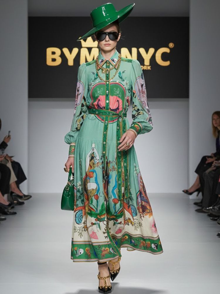 Botanical Print Minikleid mit Puffärmeln & Raffiagürtel • BYMANYC ® New York