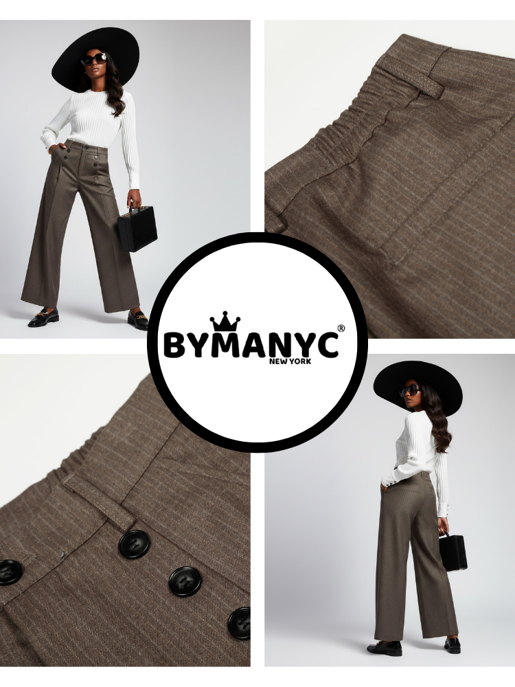 Elegante Damen-Hose mit weitem Bein und Knopfleiste vorne • BYMANYC ® New York