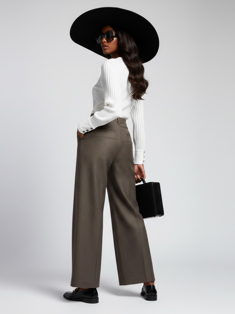 Elegante Damen-Hose mit weitem Bein und Knopfleiste vorne • BYMANYC ® New York